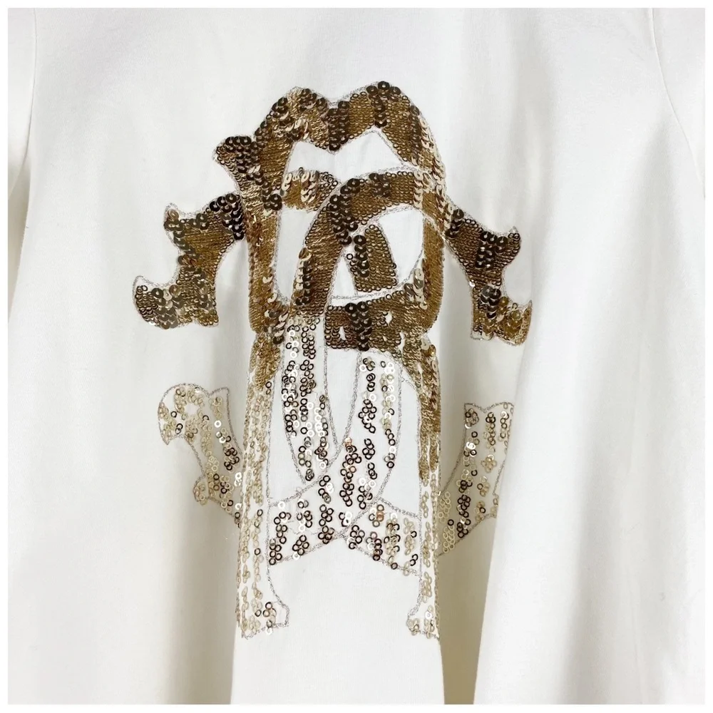 Roberto Cavalli Girl's White Gold Sequin Long Sleeve Top Size 7 Designer
